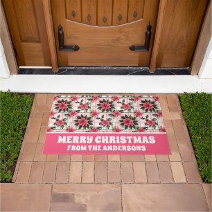 Pink Retro Weihnachten Karierte Weihnachten froh W Fußmatte