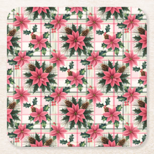 Pink Retro Weihnachten Karierte Weihnachten froh W Rechteckiger Pappuntersetzer