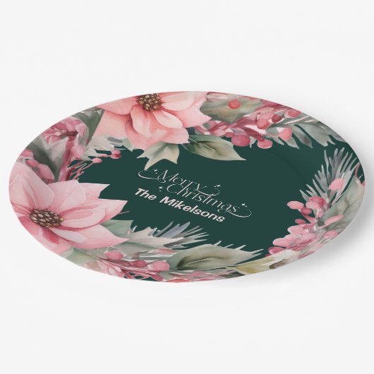 Pink Retro Weihnachten Pappteller (Schrägansicht)