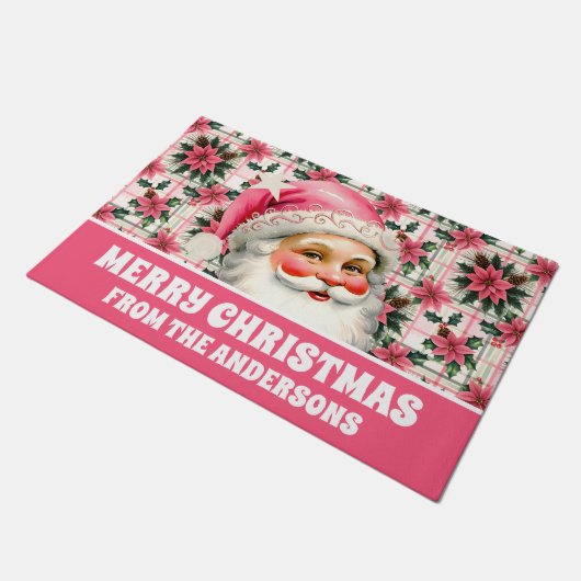 Pink Retro Weihnachten Weihnachten Blumenkohl Kari Fußmatte (Schrägansicht)