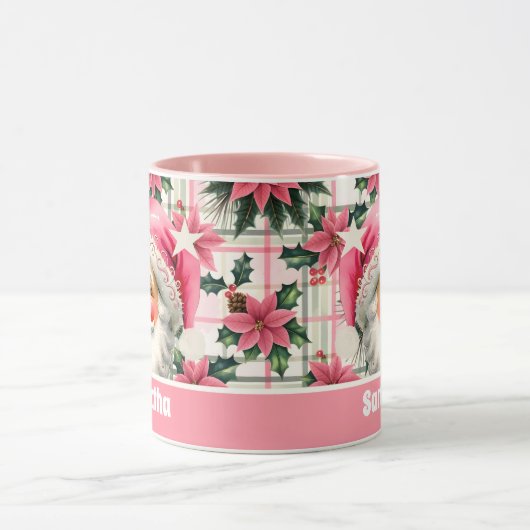 Pink Retro Weihnachten Weihnachten Blumenkohl Kari Tasse (Zentrum)