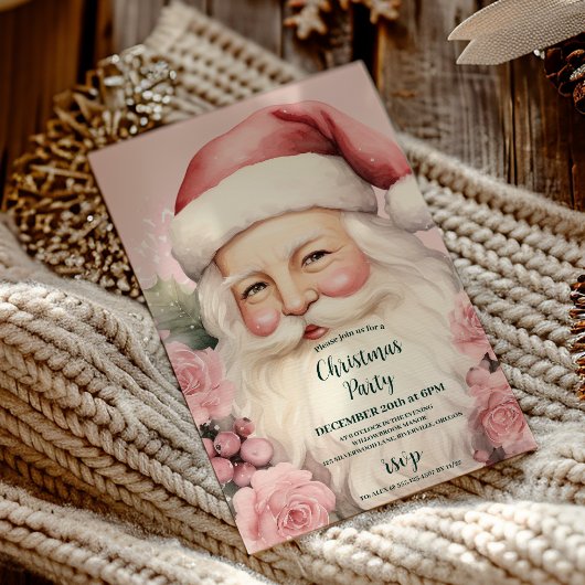 Pink Retro Weihnachten Weihnachten Weihnachtsmann Einladung