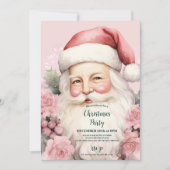 Pink Retro Weihnachten Weihnachten Weihnachtsmann Einladung (Vorderseite)