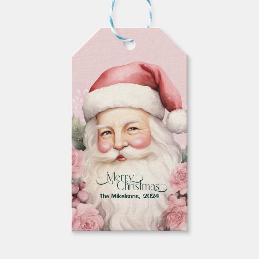 Pink Retro Weihnachten Weihnachten Weihnachtsmann Geschenkanhänger (Vorderseite)