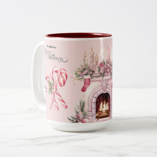 Pink Retro Weihnachten Zweifarbige Tasse (Vorderseite Links)