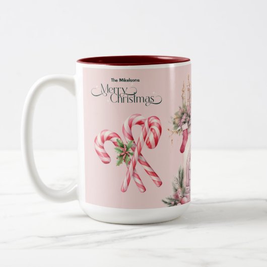 Pink Retro Weihnachten Zweifarbige Tasse (Links)
