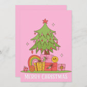 Pink Retro Weihnachtsbaum Feiertagskarte (Vorne/Hinten)
