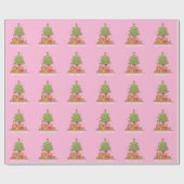 Pink Retro Weihnachtsbaum Geschenkpapier (Flach)