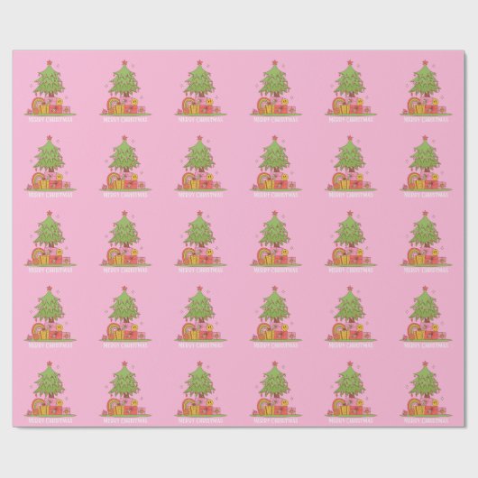 Pink Retro Weihnachtsbaum Geschenkpapier (Flach)