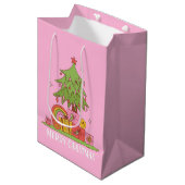 Pink Retro Weihnachtsbaum Mittlere Geschenktüte (Vorderseite Schrägansicht)