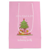 Pink Retro Weihnachtsbaum Mittlere Geschenktüte (Rückseite)