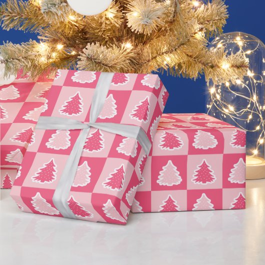 Pink Retro Weihnachtsbaum Pink Tartan Kariert Geschenkpapier (Feiertage)