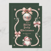 Pink Retro Weihnachtsmann Feiertagskarte (Vorne/Hinten)