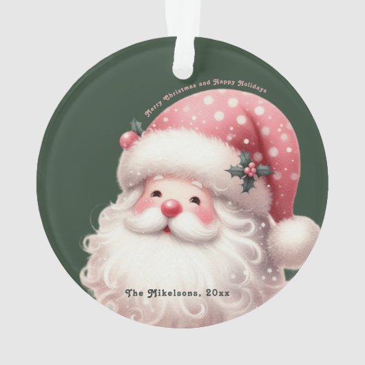 Pink Retro Weihnachtsmann Ornament (Rückseite)