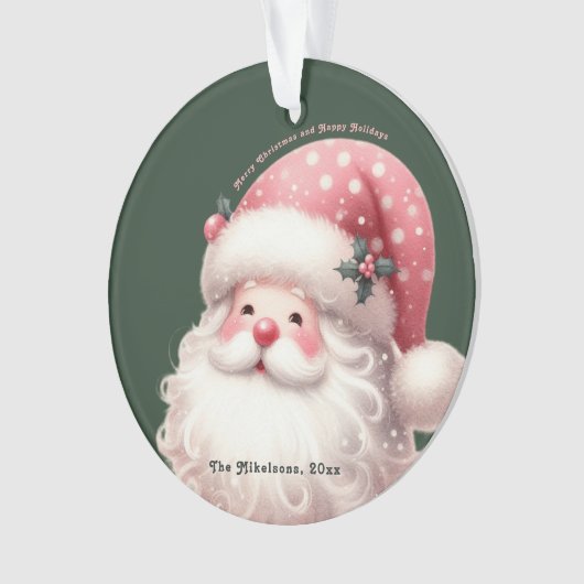 Pink Retro Weihnachtsmann Ornament (Vorderseite)