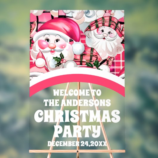 Pink Retro Weihnachtsmann Party Willkommen Acrylschild (Neutral)