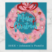 Pink Retro Weihnachtsmann Weinetikett (Einzelnes Label)