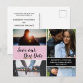 Pink Rette unser neues Datum Foto Collage Hochzeit Postkarte (Vorne/Hinten)