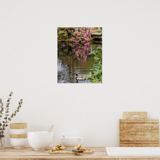 Pink Rhododendron Blooms Water Reflection Poster (Küche)