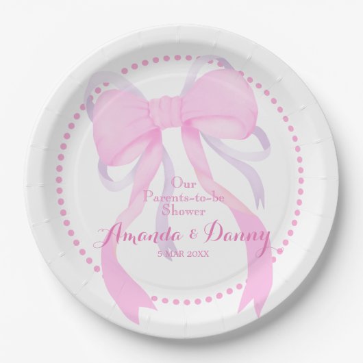 Pink Ribbon Baby Boy Shower  Pappteller (Vorderseite)