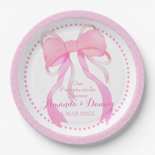Pink Ribbon Baby Duschpapiertafel Pappteller (Vorderseite)