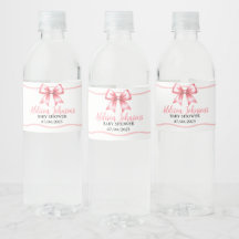 Pink Ribbon Baby Shower Water Bottle Label