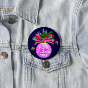 Pink Ribbon Bauble Button