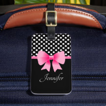 Pink Ribbon Black & White Polka Dots