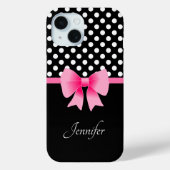 Pink Ribbon Black & White Polka Dots Name Case-Mate iPhone Hülle (Rückseite)