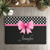 Pink Ribbon Black & White Polka Dots Name Fußmatte