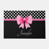 Pink Ribbon Black & White Polka Dots Name Fußmatte (Vorderseite)