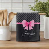 Pink Ribbon Black & White Polka Dots Name Geschirrtuch