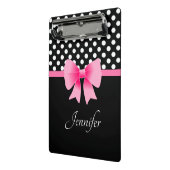 Pink Ribbon Black & White Polka Dots Name Mini Klemmbrett (Gewinkelt2)