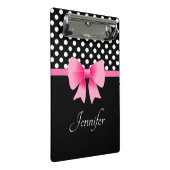 Pink Ribbon Black & White Polka Dots Name Mini Klemmbrett (Schrägansicht)