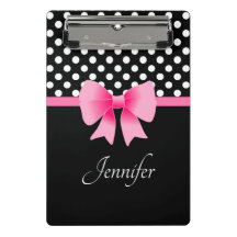 Pink Ribbon Black & White Polka Dots Name