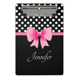 Pink Ribbon Black & White Polka Dots Name Mini Klemmbrett