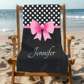 Pink Ribbon Black & White Polka Dots Name Strandtuch