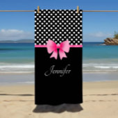 Pink Ribbon Black & White Polka Dots Name Strandtuch