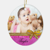 Pink Ribbon & Bow Baby Foto Ornament Keepake (Links)