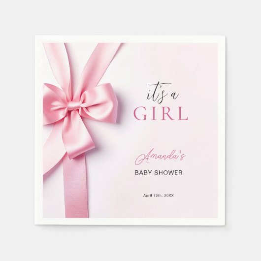 Pink Ribbon Bow Baby Shower It's a Girl Serviette (Vorderseite)