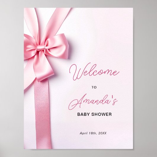 Pink Ribbon Bow Baby Shower Welcome Sign Poster (Vorne)