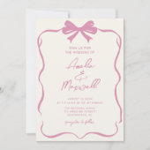 Pink Ribbon Bow Coquette Stilvolle Trendy Wedding Einladung (Vorderseite)