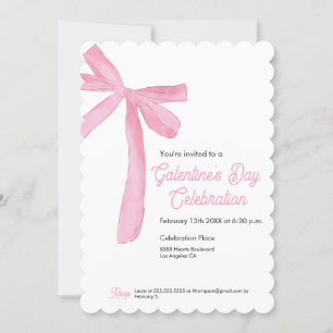 Pink Ribbon Bow Galentine's Day Girly modern Einladung
