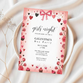 Pink Ribbon Bow Galentine's Invitation Einladung