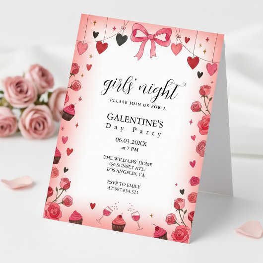 Pink Ribbon Bow Galentine's Invitation Einladung