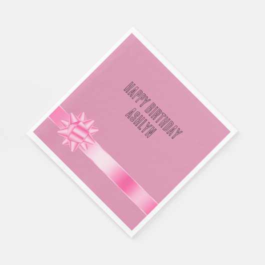 Pink Ribbon Bow Geburtstag Serviette (Ecke)