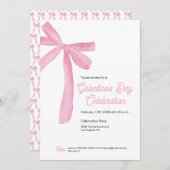 Pink Ribbon Bow Girly Moderne Galentine Einladung (Vorne/Hinten)