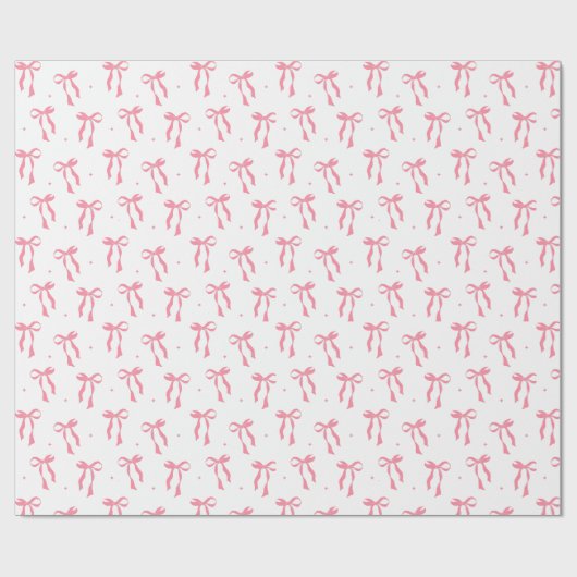 Pink Ribbon Bow Pattern White  Geschenkpapier (Flach)