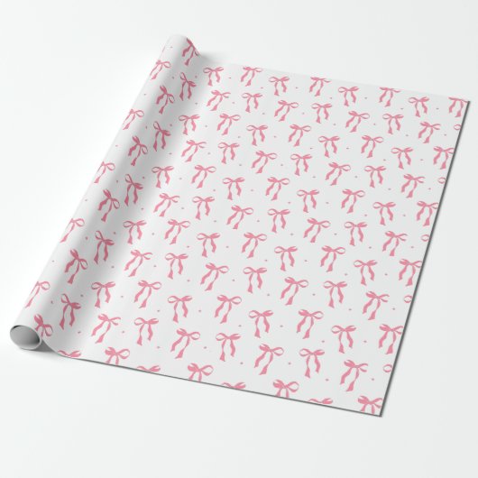 Pink Ribbon Bow Pattern White  Geschenkpapier (Ungerollt)