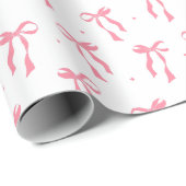 Pink Ribbon Bow Pattern White Geschenkpapier (Rolleneckpunkt)